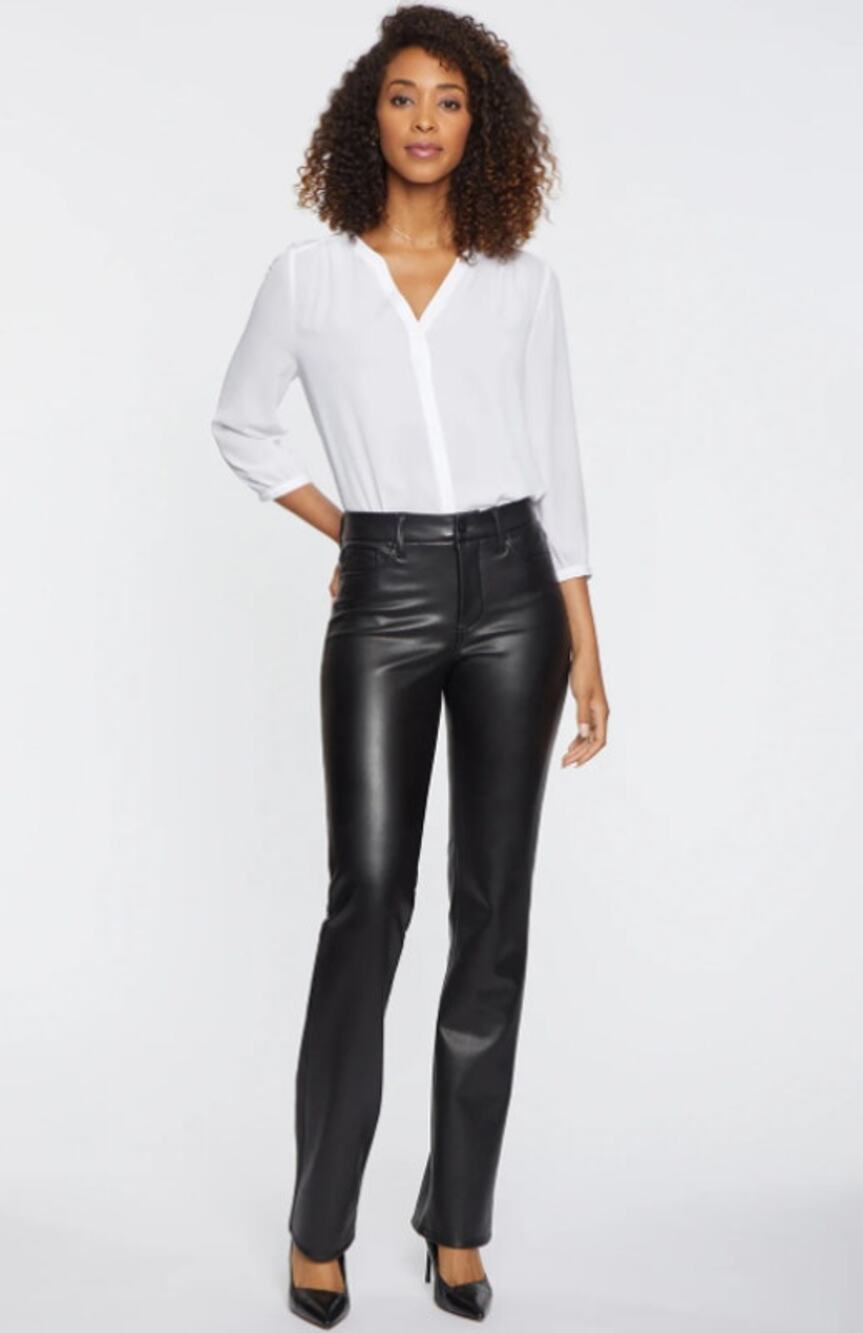 NYDJ SculptHer Marilyn Faux Leather Pants Size 2 Black Straight Leg NWT
